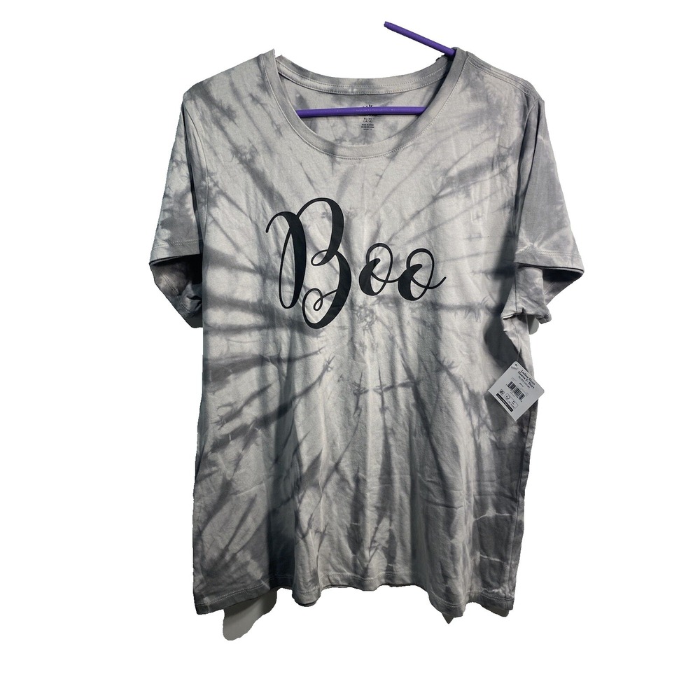 celebrate‎ halloween womens short sleeve grey shirt BOO size XL 16 18  tie dye